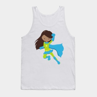 African American Girl, Superhero Girl, Blue Cape Tank Top